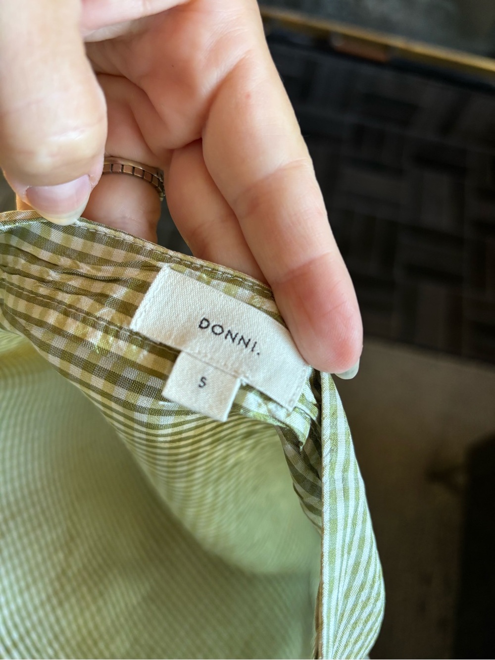 DONNI. Taffeta Shell Tank in Green Gingham - Picture 6 of 8